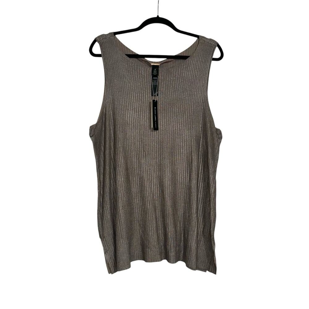 NWT Chico's Black Label Foil Ribbed Metallic Tank Top 3 XL in Foiled Taupe